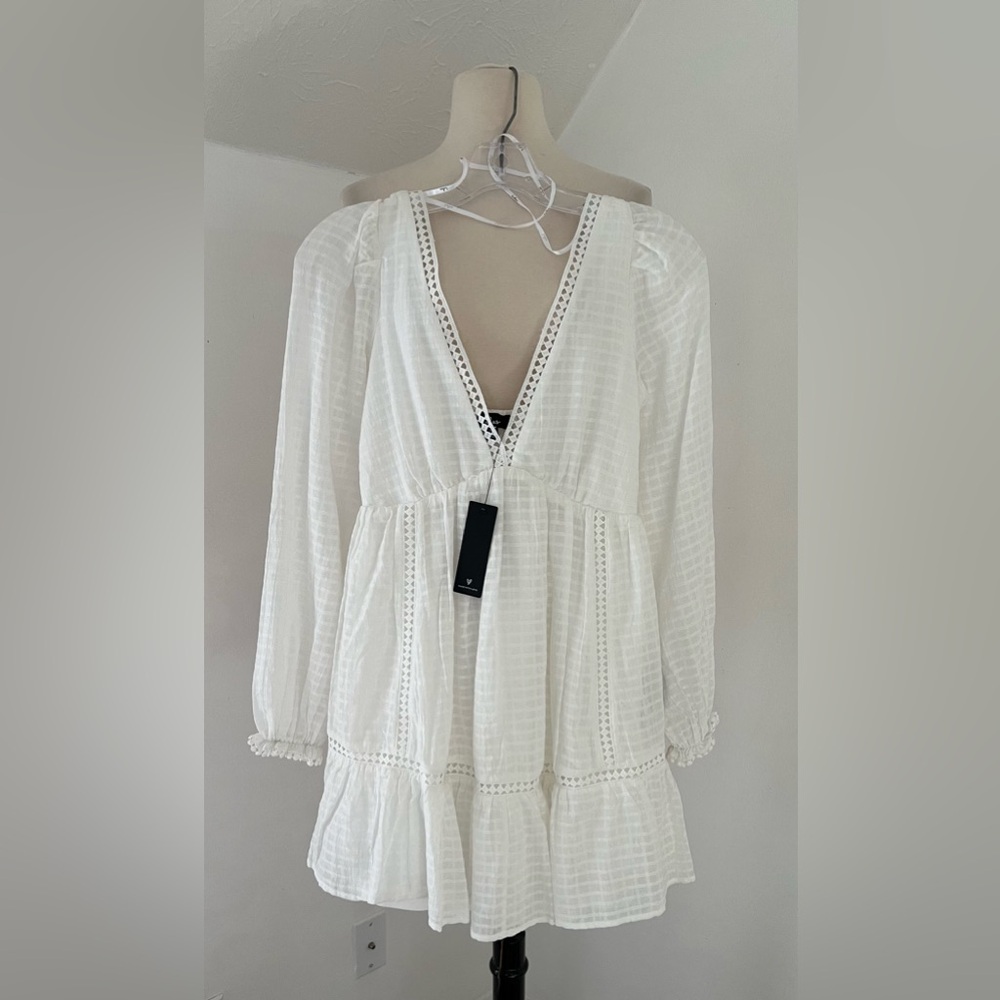 Lulu’s Sunny Desires White Long Sleeve Mini Babydoll Dress || NWT - Picture 5 of 6